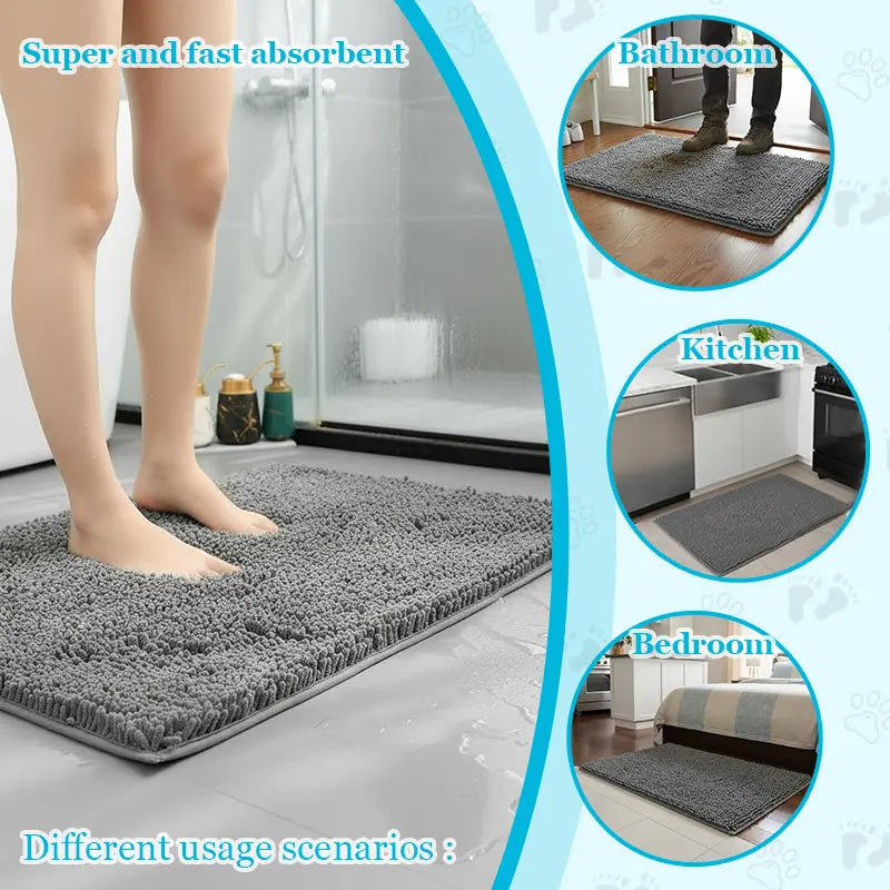 IYPET Chenille Absorbent Outdoor Doormat Washable Muddy Door Mats for Dog Non Slip Pet Mat Indoor Fluffy Modern Rug Machine Washable for Dog Mud Entryway Mat