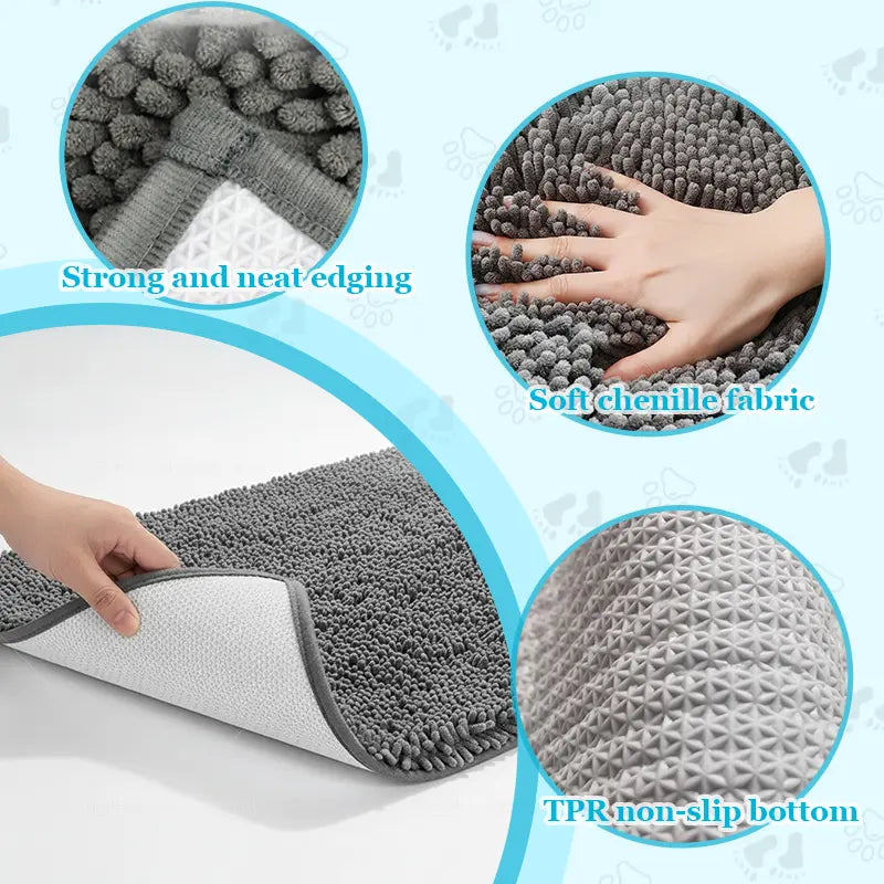 IYPET Chenille Absorbent Outdoor Doormat Washable Muddy Door Mats for Dog Non Slip Pet Mat Indoor Fluffy Modern Rug Machine Washable for Dog Mud Entryway Mat