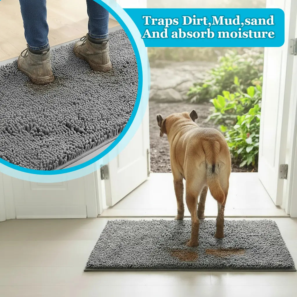 IYPET Chenille Absorbent Outdoor Doormat Washable Muddy Door Mats for Dog Non Slip Pet Mat Indoor Fluffy Modern Rug Machine Washable for Dog Mud Entryway Mat