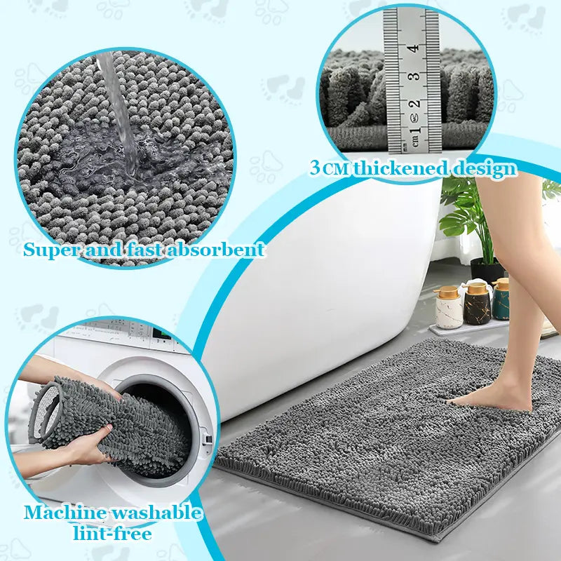 IYPET Chenille Absorbent Outdoor Doormat Washable Muddy Door Mats for Dog Non Slip Pet Mat Indoor Fluffy Modern Rug Machine Washable for Dog Mud Entryway Mat